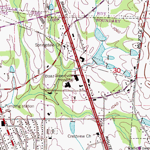 Topographic Map of Marshall Medical Center South, AL