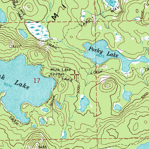 Topographic Map of Mink Lake Loop Trail, OR