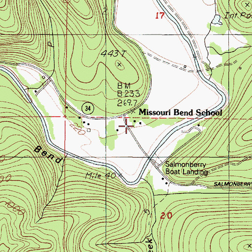 Topographic Map of Missouri Bend School, OR
