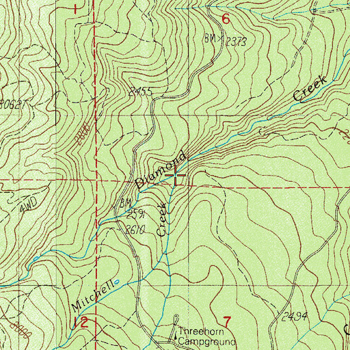 Topographic Map of Mitchell Creek, OR