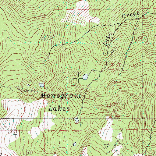 Topographic Map of Monogram Lakes, OR