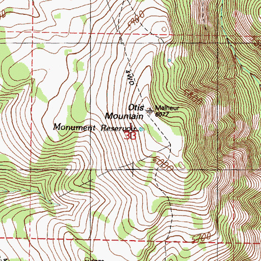Topographic Map of Monument Reservoir, OR