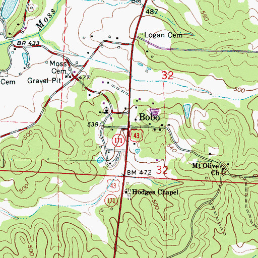 Topographic Map of Bobo, AL