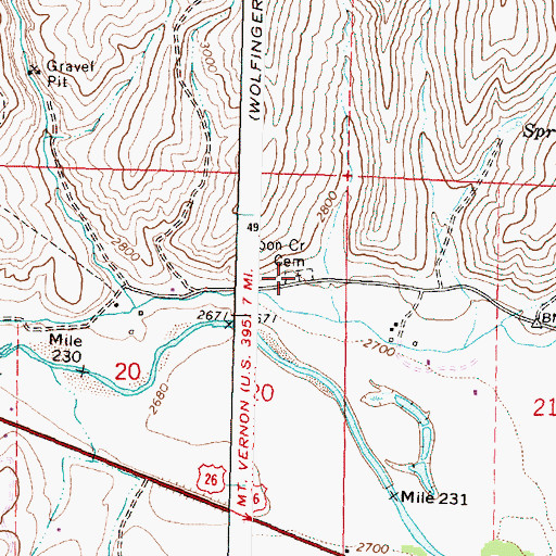 Topographic Map of Moon Creek Cemetery, OR
