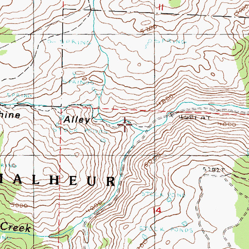 Topographic Map of Moonshine Alley, OR