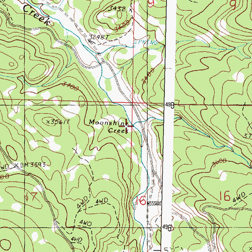 Topographic Map of Moonshine Creek, OR