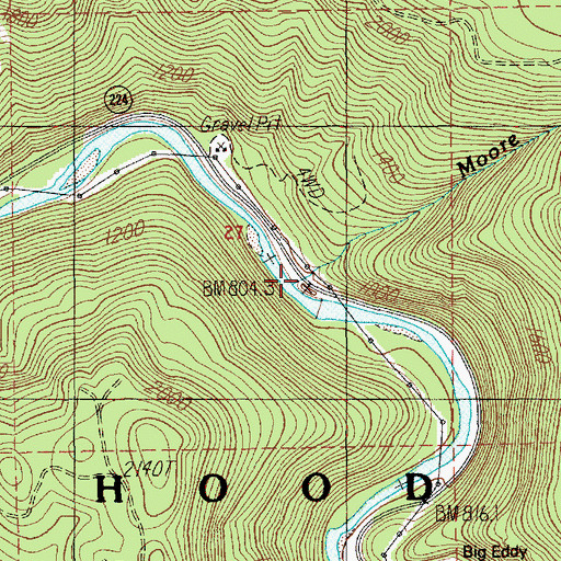 Topographic Map of Moore Creek, OR