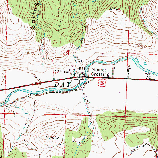 Topographic Map of Moores Crossing, OR