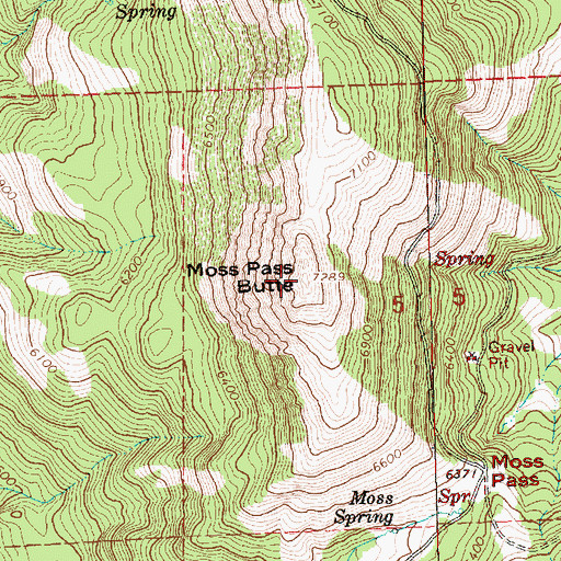 Topographic Map of Moss Pass Butte, OR
