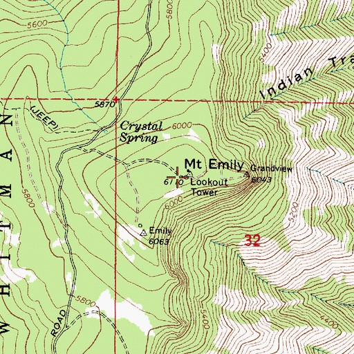Topographic Map of Mount Emily, OR