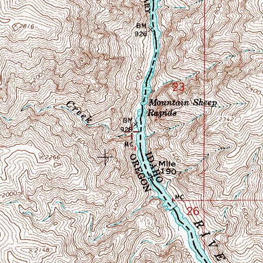 Topographic Map of Mountain Sheep Creek, OR