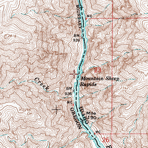 Topographic Map of Mountain Sheep Rapids, ID