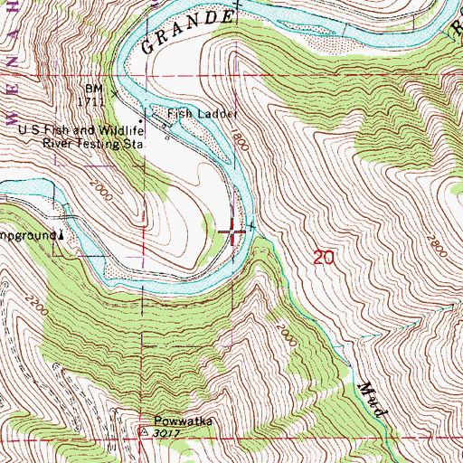 Topographic Map of Mud Creek, OR