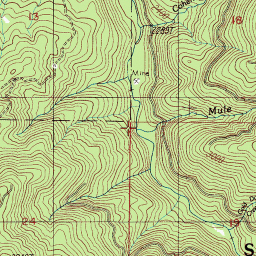 Topographic Map of Mule Creek, OR