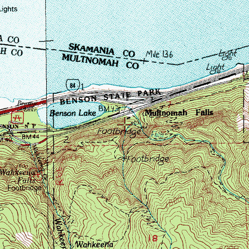 Topographic Map of Multnomah Falls Recreation Site, OR