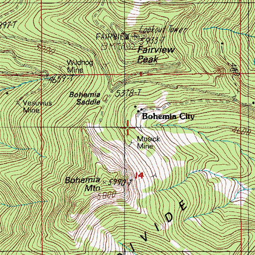 Topographic Map of Musick Mine, OR