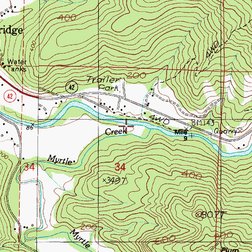 Topographic Map of Myrtle Creek, OR