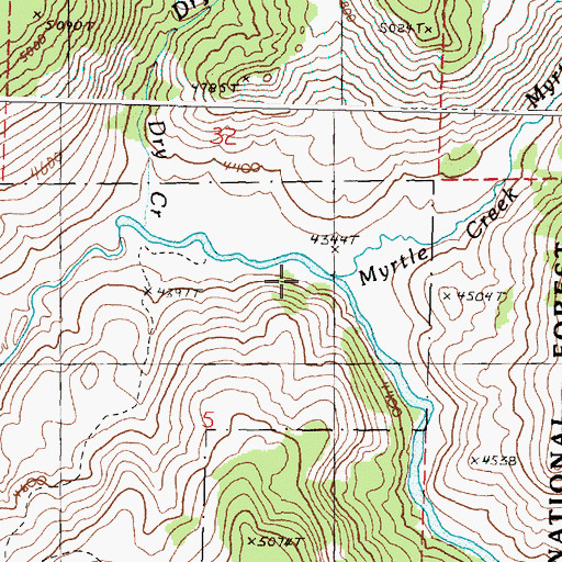 Topographic Map of Myrtle Creek, OR