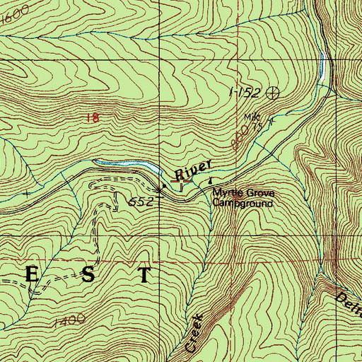Topographic Map of Myrtle Grove Recreation Site, OR