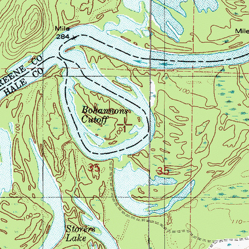 Topographic Map of Bohannons Cutoff, AL