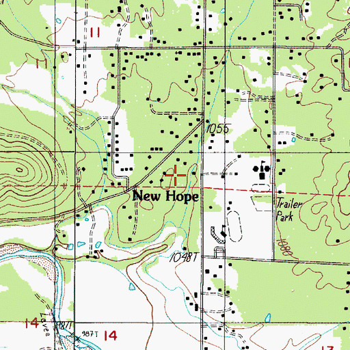 Topographic Map of New Hope, OR