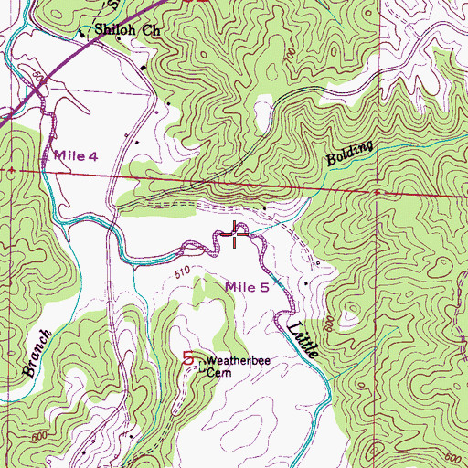 Topographic Map of Bolding Branch, AL