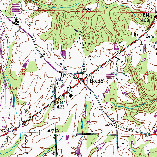 Topographic Map of Boldo, AL
