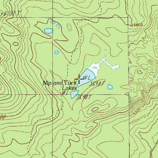 Topographic Map of Nip and Tuck Lakes, OR