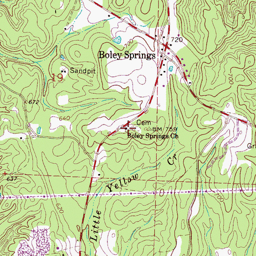 Topographic Map of Boley Springs Church, AL