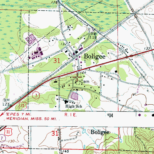 Topographic Map of Boligee, AL