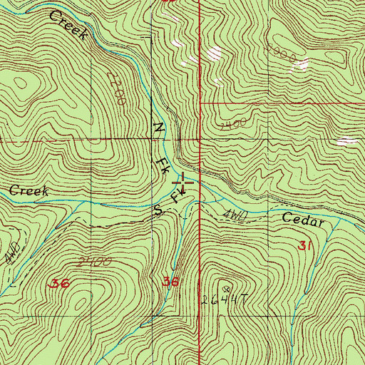 Topographic Map of North Fork Cedar Creek, OR