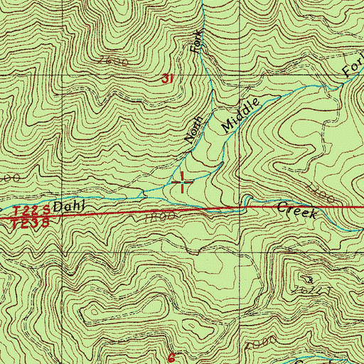 Topographic Map of North Fork Dahl Creek, OR