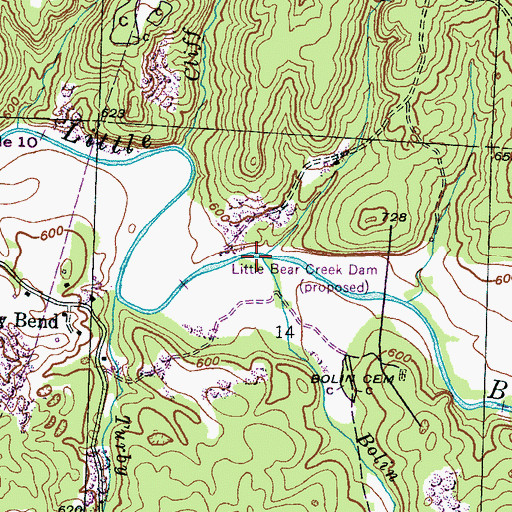 Topographic Map of Bolin Branch, AL