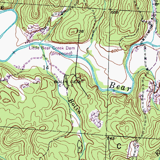 Topographic Map of Bolin Cemetery, AL