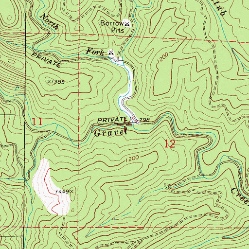 Topographic Map of North Fork Gravel Creek, OR