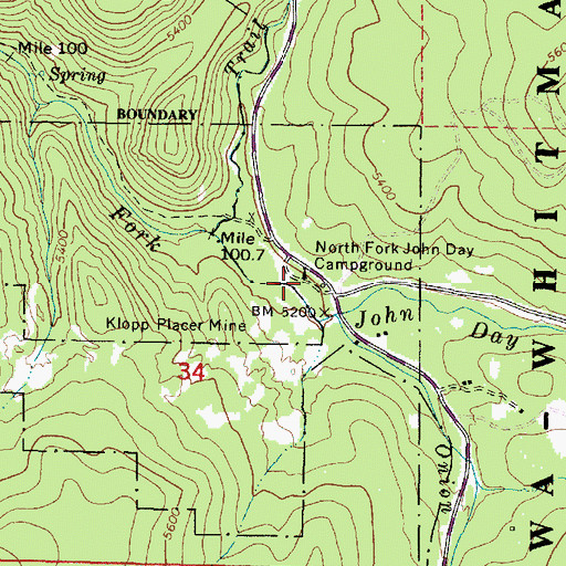 Topographic Map of North Fork John Day Recreation Site, OR