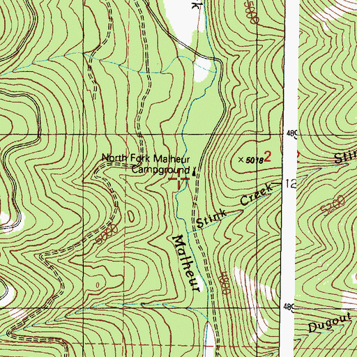Topographic Map of North Fork Malheur Recreation Site, OR