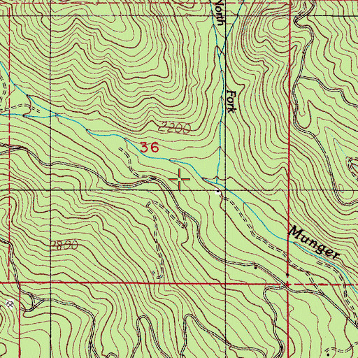 Topographic Map of North Fork Munger Creek, OR