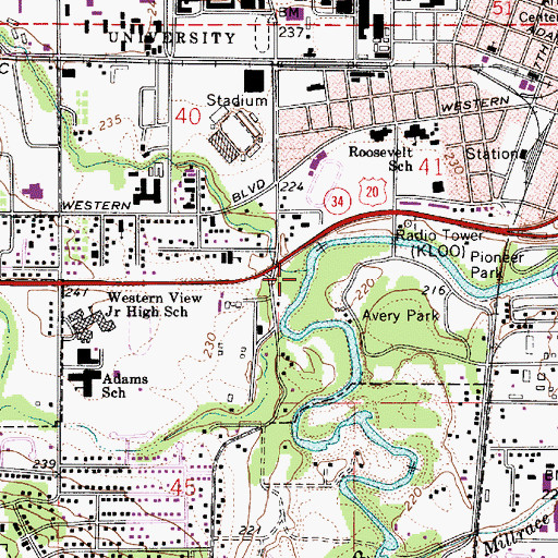 Topographic Map of Oak Creek, OR