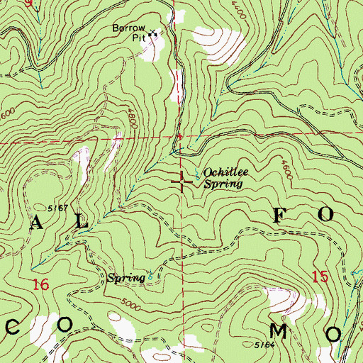 Topographic Map of Ochillee Spring, OR