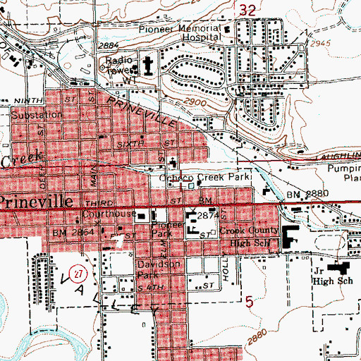 Topographic Map of Ochoco Creek Park, OR