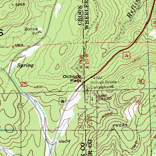 Topographic Map of Ochoco Pass, OR