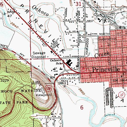 Topographic Map of Ochoco Elementary School, OR