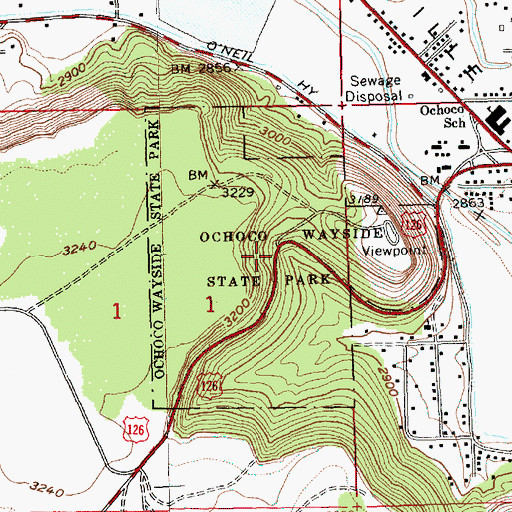 Topographic Map of Ochoco State Park, OR