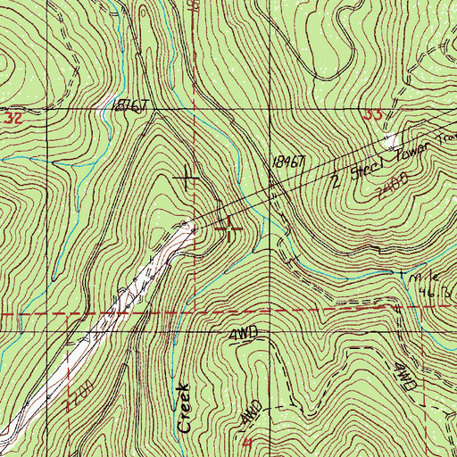 Topographic Map of Ogle Creek, OR
