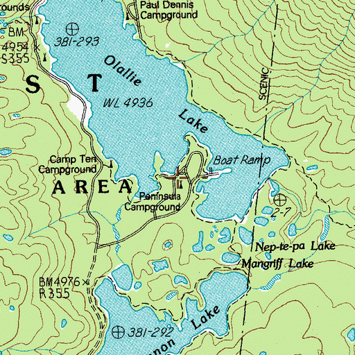 Topographic Map of Peninsula Recreation Site, OR
