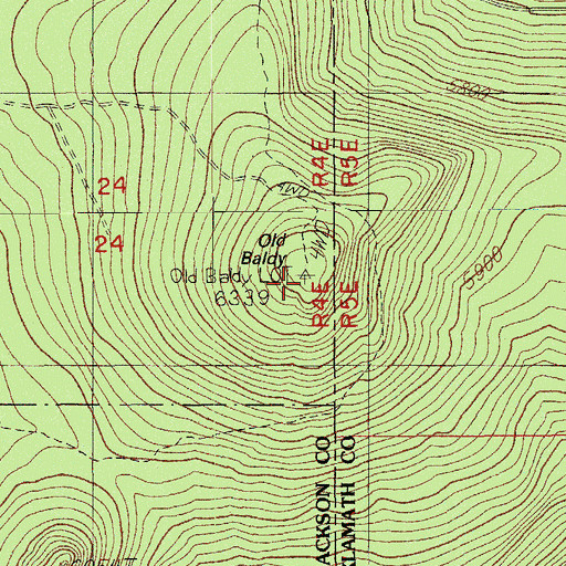 Topographic Map of Old Baldy, OR