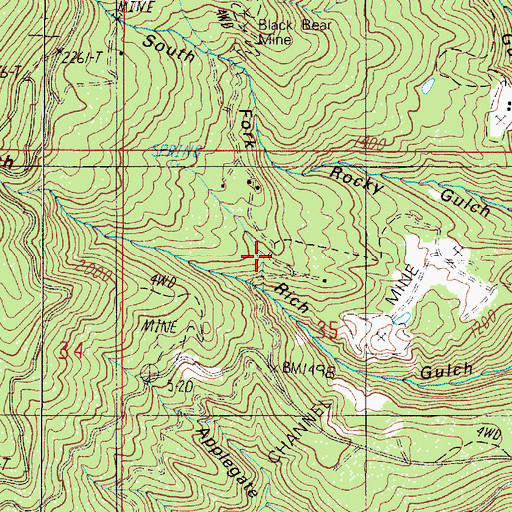 Topographic Map of Old Channel Mine, OR