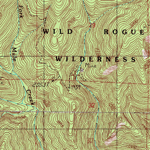 Topographic Map of Old Red Mine, OR