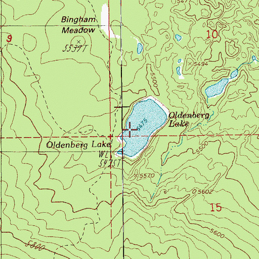 Topographic Map of Oldenburg Lake, OR